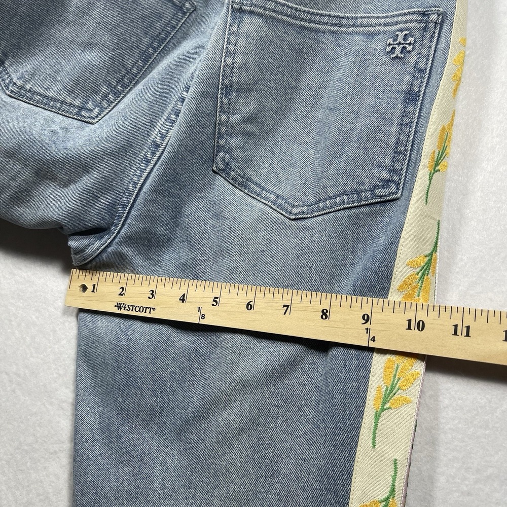 Tory Burch Women's Size 27 Floral Trim Button Fly Straight Leg Jeans Blue - Picture 6 of 12